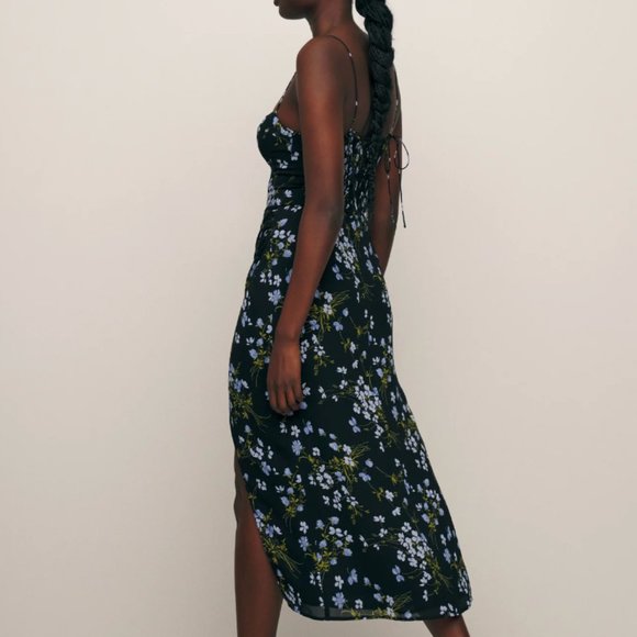 Reformation - Kourtney Black and Lilac Floral Midi Dress - Picture 4 of 9